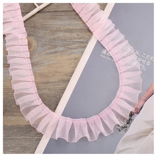 Hrlace Spitzenband 2.5 cm Breite Rüschen Spitzenborte Plissierte Rüschenband Lace Trim Plisseestoff Vintage Spitzenbesatz Deko für DIY Nähen Handwerk Hochzeit Geschenkverpackung Rock Blassrosa 20m von Hrlace