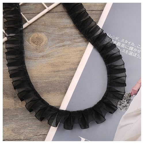 Hrlace Spitzenband 2.5 cm Breite Rüschen Spitzenborte Plissierte Rüschenband Lace Trim Plisseestoff Vintage Spitzenbesatz Deko für DIY Nähen Handwerk Hochzeit Geschenkverpackung Rock Schwarz 10m von Hrlace