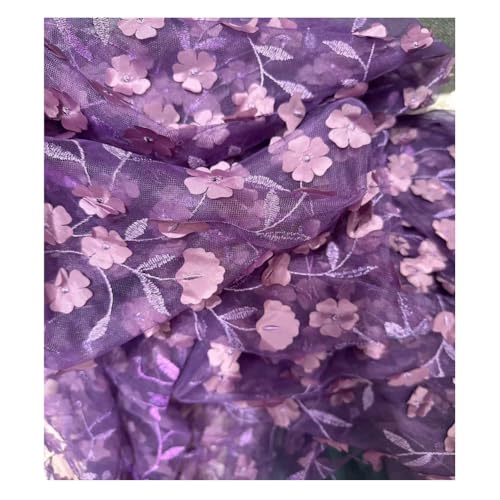 Hrlace Tüll Stoff 130cm x 1Yard 3D Blumen Bestickter Tüllstoff Transparenter Netzstoff zum Nähen Mode Spitzenstoff für DIY Basteln Hochzeitskleid Tüllröcken Kostümen Heimdekoration Lila von Hrlace