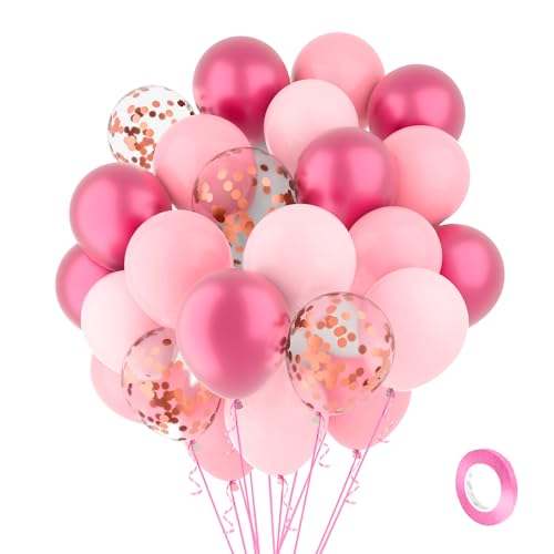 Luftballons Rosa Hellrosa Ballons 60 Stück 30cm Metallic Pink Konfetti Rosegold Latex Ballons 1 Rollen Rosa Band Luftballon Girlande Luftballons Geburtstag Hochzeit Valentinstag Babyparty Deko Mädchen von Hroanc