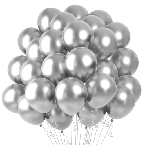 Luftballons Silber 100 Stück 12 Zoll Silberne Luftballons Metallic Silber Latex Ballons Luftballon Girland Für Geburtstag Silberhochzeit JGA Kommunion Diamantene Hochzeit Babyparty Silvester Deko von Hroanc