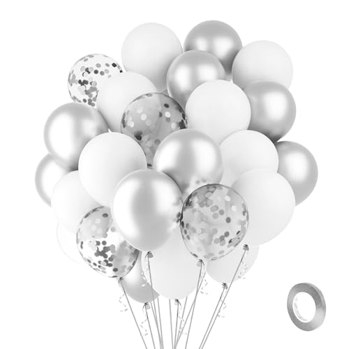 Luftballons Silber Weiß Ballons 60 Stück 30cm Metallic Silberne Konfetti Latex Ballons 1 Rollen Silber Band Luftballon Girlande Luftballons Geburtstag Silberhochzeit Taufe Diamantene Hochzeit Deko Luftballons Silber Weiß Ballons 60 Stück 30cm Metallic Silberne Konfetti Latex Ballons 1 Rollen Silber Band Luftballon Girlande Luftballons Geburtstag Silberhochzeit Taufe Diamantene Hochzeit Deko von Hroanc