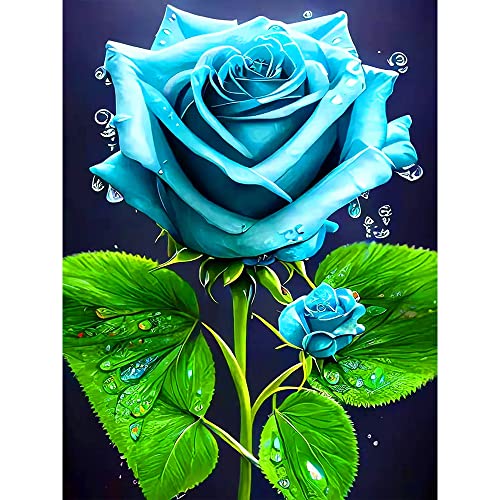 Hrobig Diamond Painting Erwachsene und Kinder - Blumen, 5D Diamant Painting Bilder Blaue Rosen, DIY Cross Stickerei Malerei Kits für Home Room Wanddekoration Dekoration (30×40cm) von Hrobig