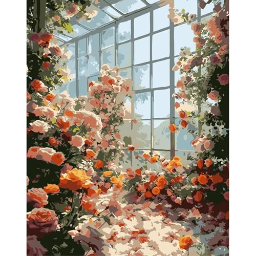 Hrobig Malen Nach Zahlen Erwachsene Blumen - AnfäNger - DIY Handgemalt Ölgemälde Kit mit Knitterfreie Leinwand, Pinsel und Acrylfarbe - 40 x 50 cm (Ohne Rahmen) von Hrobig