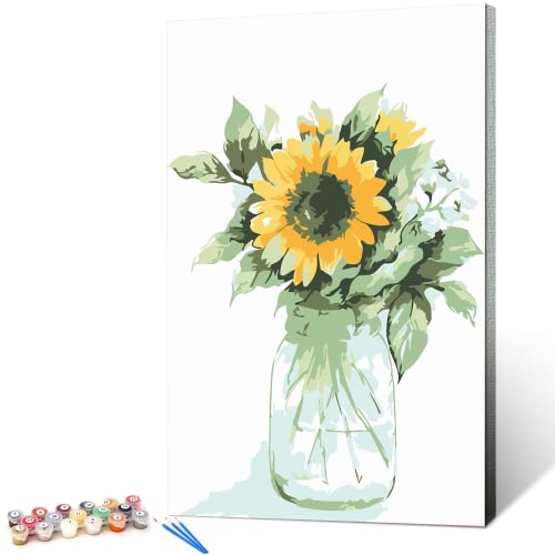 Hrobig Malen Nach Zahlen Erwachsene Blume - Sonnenblume, DIY Handgemalt Ölgemälde Leinwand Set mit 3 Pinsel und Acrylpigment für Geschenke und Maldekorationen - 40 x 50 cm (Ohne Rahmen) von Hrobig