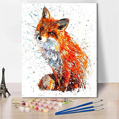 Hrobig Malen Nach Zahlen Erwachsene Tiere Fuchs - DIY Handgemalt Ölgemälde Leinwand Set mit 3 Pinsel und Acrylpigment für Frauen Home Deko Geburtstag Weihnachten Geschenk - 40 x 50 cm (Ohne Rahmen) von Hrobig