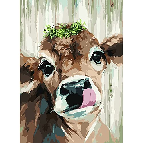 Hrobig Malen Nach Zahlen Erwachsene - Tiere Kuh, DIY Handgemalt Ölgemälde Leinwand Set mit Acrylpigment für Geschenke und Maldekorationen - 40 x 50 cm (Ohne Rahmen) von Hrobig