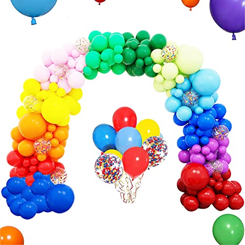 Luftballon Girlande bunt Set - 134 Stück Regenbogen Luftballons Girlande 12/25/30/45 cm - 10 Farben Premium Helium Latex Ballons und Konfetti Ballon für Geburtstag Hochzeit Party Fasching Deko von Hrobig