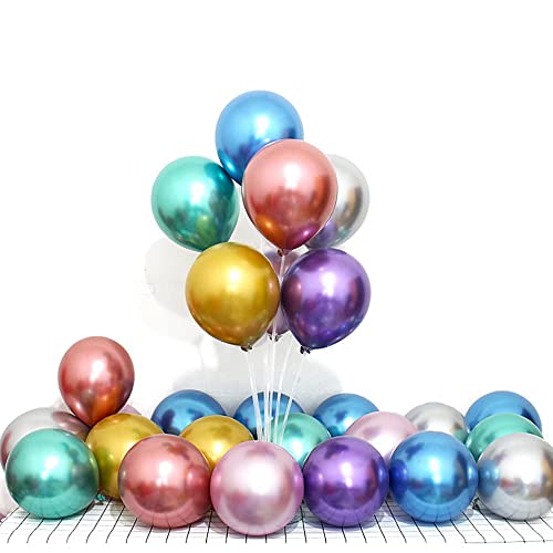 Luftballons Metallic Bunt 100 Stück - Helium Ballons - Premium Latex Luftballon in 9 Glänzendes Metallicfarben 28 cm, Bunte Metallic Luftballons für Geburtstag Hochzeit Vintage Party Deko von Hrobig