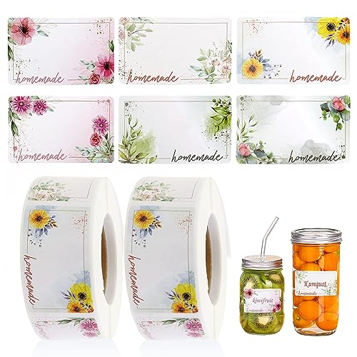 1000 Stück Etiketten Selbstklebend, Marmelade Etiketten Selbstklebend zum Beschriften Etiketten, Aufkleber mit Blumensiegel, Selbstklebend Aufkleber für Marmeladenglas Geschenktüten Weihnachten von HsentimenH