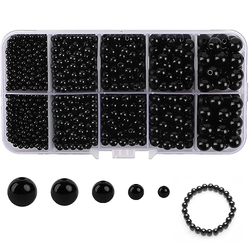 1750 Stück Bastelperlen Set Schwarz Klein Perlen 3/4/5/6/8mm Perlen mit Loch, Runde Perlen zum Auffädeln Abstandsperlen Nähen Perlen für die Schmuckherstellung, Halskette, Armband 1750 Stück Bastelperlen Set Schwarz Klein Perlen 3/4/5/6/8mm Perlen mit Loch, Runde Perlen zum Auffädeln Abstandsperlen Nähen Perlen für die Schmuckherstellung, Halskette, Armband von HsentimenH