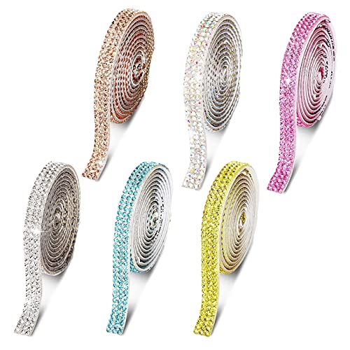 6 Rollen Kristall Strassband Selbstklebende Kristall Strass Diamant Band, 6 Farben DIY Strassband Aufkleber, Glitzersteine DIY Dekoration Aufkleber für Auto Kunst Handwerk Hochzeit Geburtstag Deko von HsentimenH