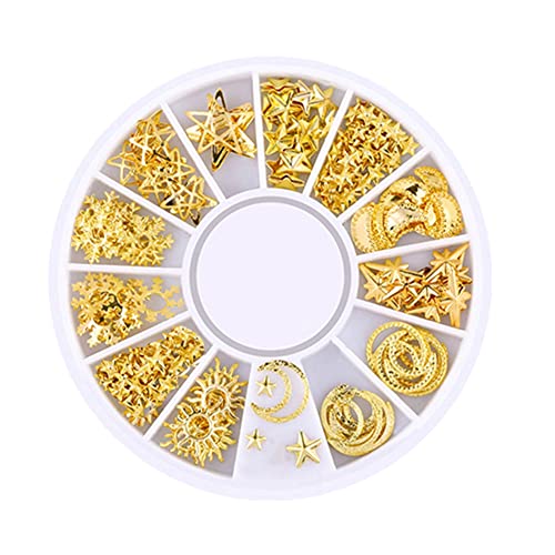 HshDUti 1 Box Gold Nagelanhänger Set mit 12 verschiedenen Designs - Nagel-Dekoration mit Strasssteinen, Perlen und Metallnieten für Nagelkunst - DIY 3D Nail Art Dekoration von HshDUti