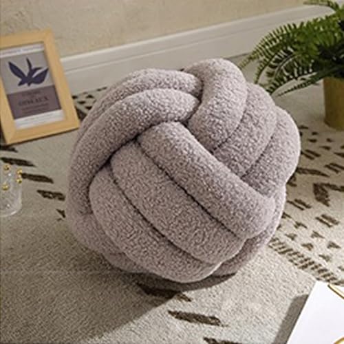 HshDUti Knoten-Kissenball, weiches dekoratives rundes Wurfkissen, handgefertigtes geknotetes Plüschkissen, rundes Boucle-Kissen, ästhetischer Knoten, Plüsch-Dekokissen für Bett, Sofa, Couch, Grau von HshDUti