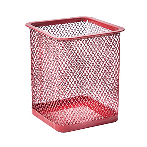 Stiftehalter aus Netzstoff, Stiftehalter für Schreibtisch, Büro, Stiftehalter, Schreibtisch-Organizer, Netzstoff, Stifthalter, multifunktional, Drahtgeflecht, Stifthalter, rot (quadratisch) von HshDUti