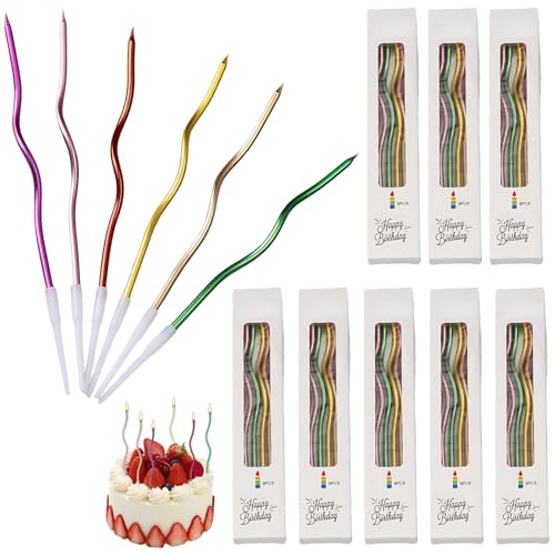 Hshenjhu 48 Stücke Geburtstagskerzen, Gebogen Geburtstag Kerzen Spiral Kuchen Kerzen mit Halter, für Kinder & Erwachsene, Dekorative Geburtstagstorte, Hochzeitsparty, Abschlussfeier(Bunt) von Hshenjhu