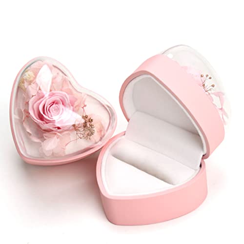 Hsiwto Konservierte Blume Rose Ring Box, Herzform Samt Schmuckschatulle für Valentinstag Muttertag Hochzeitstag Geburtstag Geschenk, Rosa GB023-HRPK von Hsiwto