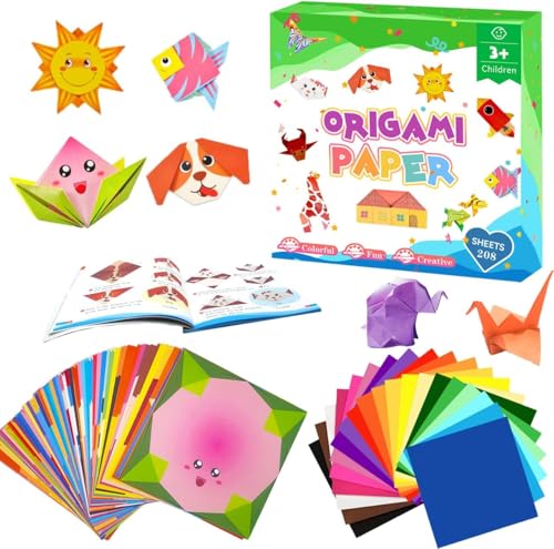 Kartenherstellungs-Sets für Kinder, Origami-Set für Kinder 6–12, 100 Stück Origami-Papier + Buch + Anleitung (evtl. nicht in deutscher Sprache), Geschenke für Mädchen und Jungen von Hsrag