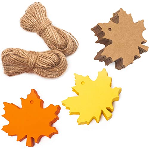 Hsthe Sea 150 Stück Herbst Geschenkanhänger Ahornblätter Favor Papieranhänger Favor mit natürlicher Juteschnur für Herbst, Erntedankfest, Hochzeit, Bastelgeschenke-3 Farben von Hsthe Sea