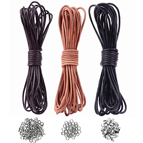 Hsthe Sea 3 Pack Lederband 2 mm x 5 m mit 150 Stück Karabinerverschluss-Lederkette für DIY-Armband-Halsketten-Schmuckherstellung von Hsthe Sea