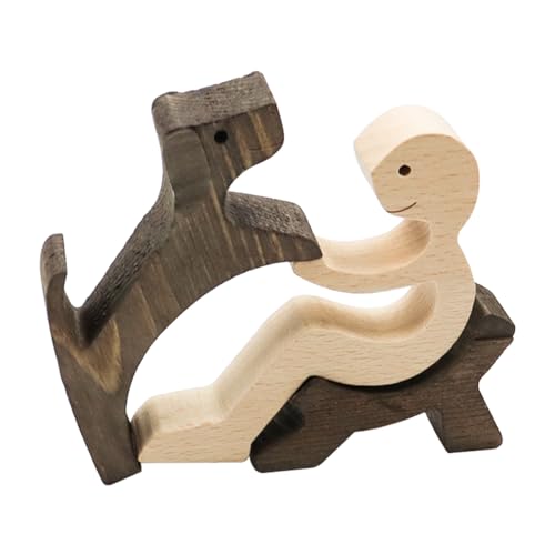 Hsthe Sea Handgefertigte Holzstatue „Welpe“, Bastelfigur aus Holz, kleine Dekorationen, kreative Geschenke für Tierliebhaber (A – Mann + Hund) von Hsthe Sea
