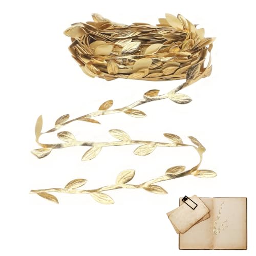 10M Streifen Geschenkband, Girlande Dekorationen Blätter Streifen Geschenkband Dekoband Goldene Geschenkband Künstliche Reben Luftschlangen Gold Blätter Band für DIY Handwerk Party Hochzeit von HstiaLving