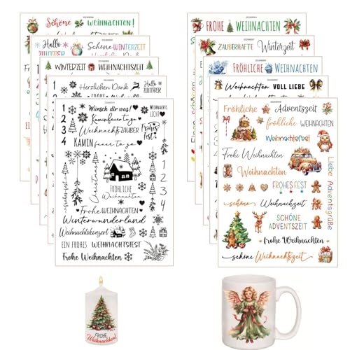 10 Stück Kerzentattoos,Kerzentattoos Weihnachten,Kerzentattoo Wassertransferdruck,Kerzen Aufkleber Weihnachten,Kerzen Sticker,Folie Kerzensticker,Kerzen Dekorieren für Adventskerzen und Keramik von Hsupez