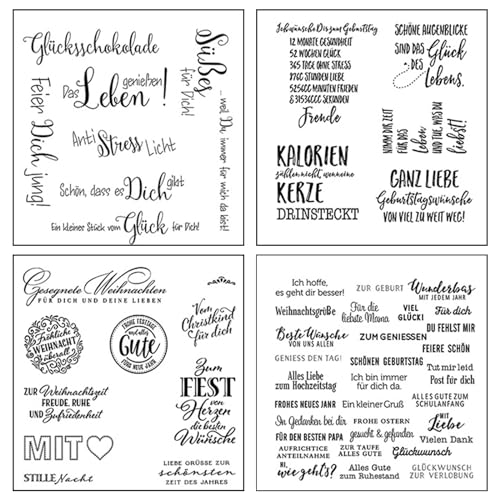 4 Blätter Silikon Stempel Sprüche Deutsch, Silikonstempel Sprüche Deutsch Set,Clear Stamps Glückwünsche, Clearstamp Set, für DIY Bullet Journal Scrapbooking Fotoalbum Geburtstag Stempelset 4 Blätter Silikon Stempel Sprüche Deutsch, Silikonstempel Sprüche Deutsch Set,Clear Stamps Glückwünsche, Clearstamp Set, für DIY Bullet Journal Scrapbooking Fotoalbum Geburtstag Stempelset von Hsupez