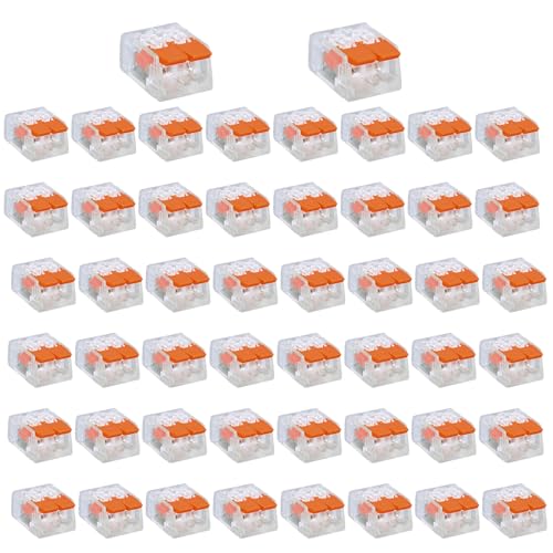 50 Stück Kabelverbinder, Kabelklemmen Elektro, Verbindungsklemme mit Betätigungshebel, Kabelklemmen 2 polig, 4mm² Leiter Klemme, 250V, 32A, Schnellanschlussklemme, für Kabelanschluss von Hsupez
