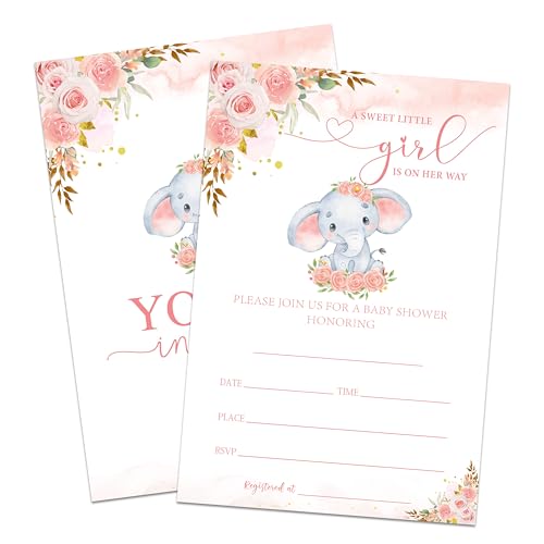 Hsupl Elefant & Blush Blumenmotiv Babyparty-Einladungs-Set Sweet Girl is on her way 25 Einladungskarten für Babypartys mit Umschlägen, Geschlechtsoffenbarung, Ankündigung, Party-Dekoration und Zubehör Hsupl Elefant & Blush Blumenmotiv Babyparty-Einladungs-Set Sweet Girl is on her way 25 Einladungskarten für Babypartys mit Umschlägen, Geschlechtsoffenbarung, Ankündigung, Party-Dekoration und Zubehör von Hsupl