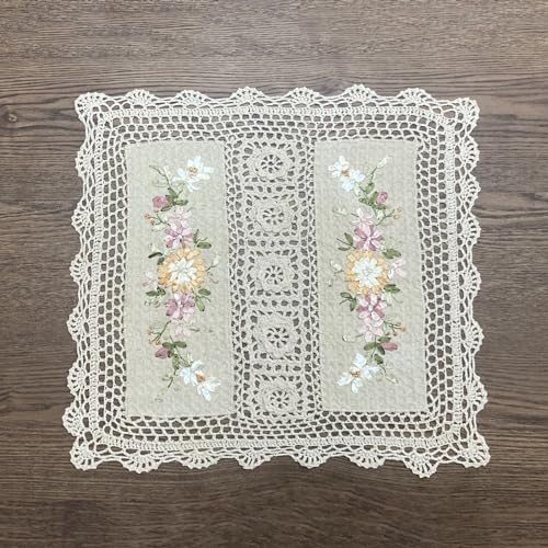 Hsvanyr Kommodenschal, Deckchen, Häkelspitze, Tischdecke, Deckchen, bestickt, Abdeckung für quadratische, kleine Tische, klassisch, staubdicht, für Küche, Esszimmer, Heimdekoration (Beige, 41,9 cm) von Hsvanyr