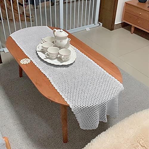 Hsvanyr Weiße Häkel-Tischdecke aus Baumwolle, Tischdeckchen, Tischschutz, rechteckig, Nachttisch, Kommode für Schlafzimmer, 38,1 x 213,4 cm von Hsvanyr