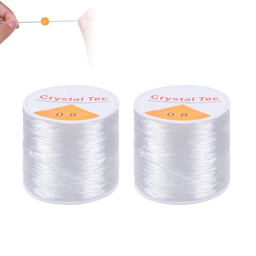 Hsyadazi 2 Stück 100m Elastischer Schmuckfaden (0.8mm) - Transparente Reißfeste Nylonschnur für Perlenschmuck & Armbänder, Unsichtbares Gummiband zum Basteln, DIY & Handwerk von Hsyadazi