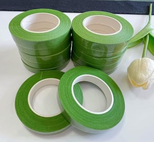 Hsyadazi 3 Rollen Floristenband (81m) - Selbstklebendes Kreppband für Blumenarrangements, Selbstklebendes Floristenband Grün - für Blumensträuße, Bouquets & Floristenbedarf (27m/Bände) von Hsyadazi