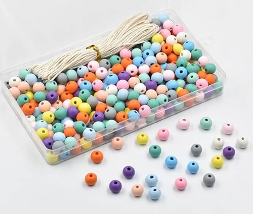 Hsyadazi 300 Stück Holzperlen Set (10mm) - Bunte Holzkugeln mit Loch für DIY Schmuck - Inkl. Wachsband für Armbänder & Halsketten - 12 Farben von Hsyadazi