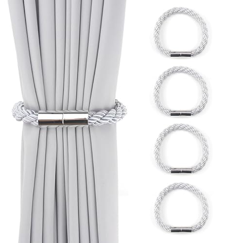 Hsyadazi 4 Stück Magnetische Vorhang Raffhalter, Raffhalter für Gardinen, Vorhang Binder Schnallen Dekoration Wohnung Modern Gardinen Zubehör, Vorhanghalter Magnetisch (Grau) von Hsyadazi