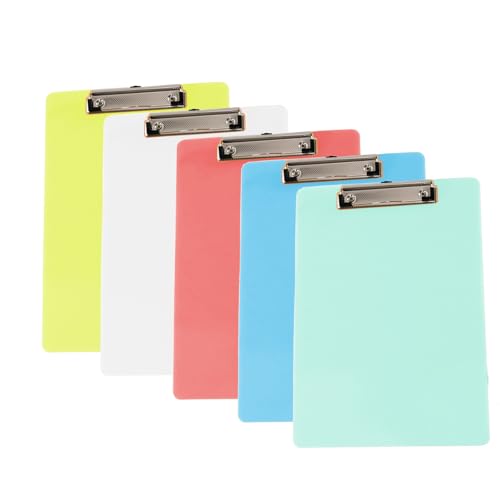 Hsyadazi 5 Stück Kunststoff-Klemmbretter mit Stifthalter - Flache Acryl-Klemmbretter in verschiedenen Farben, Robust & Leicht (31,8 x 22,6 cm, DIN A4) für Büro, Schule & Restaurant von Hsyadazi