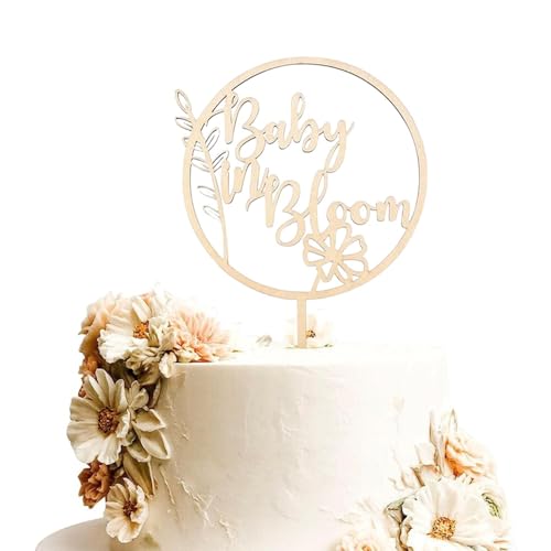 Tortenaufsatz "Baby in Bloom" aus Holz – Blumen-Thema, Babyparty, Geschlechtsoffenbarung, Kuchendekoration – Schwangerschaftsankündigung/Wecome Baby-Partyzubehör von Hsybdnsk