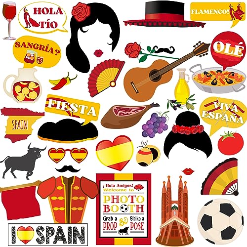 Htabiol 37-teilige Spanien Photo Booth Props, Spanien Party Dekorationen, Karton und Schaumstoff, Rot, Gelb und Dunkelblau, Cartoon-Muster, 12,6 cm x 12,6 cm, Fotobooth-Props Htabiol 37-teilige Spanien Photo Booth Props, Spanien Party Dekorationen, Karton und Schaumstoff, Rot, Gelb und Dunkelblau, Cartoon-Muster, 12,6 cm x 12,6 cm, Fotobooth-Props von Htabiol