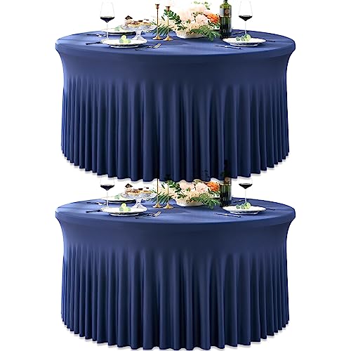2 Pack Dehnbare Spandex Navy blau Runde Tischdecke für 122 cm Runden Tisch, Strecth Runde Tischdecke 280 cm für Bankett, Hochzeitsempfang, Buffettisch, Party, Geburtstag, Urlaub, Abendessen von Htper
