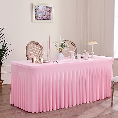 Rosa Dehnbare Spandex Tischdecke für 122cm Rechteckige Tisch, Waschbare und knitterfreie Stretch Tischdecke Rechteckig für Partys Veranstaltungen, Hochzeiten, Bankette, [122Lx60Wx72H] cm von Htper