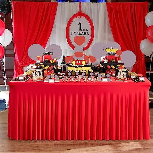 Rot Dehnbare Spandex Tischdecke für 1.8m Rechteckige Tisch, Waschbare und knitterfreie Stretch Tischdecke Rechteckig für Partys Veranstaltungen, Hochzeiten, Bankette, [183Lx76Wx76H] cm von Htper