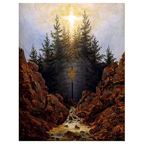 Caspar David Friedrich《Kreuz im Wald》Leinwand WanddekorationBild für Schlafzimmer Büro Wohnkultur Drucke Gedruckt Malerei Wohnzimmer Wand Kunst(Ungerahmt,（30x39cm） 12x15inch) von Htt-Kup-Rpp