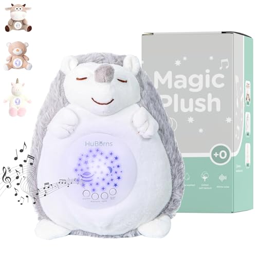 HuBorns - Kuscheltier Spieluhr Baby Einschlafhilfe mit Sternenhimmel Projektor Baby, White Noise Machine Baby Perfekt für Babygeschenk, Kuscheltier Baby mit 15 Schlafliedern als Einschlafhilfe Babys von HuBorns