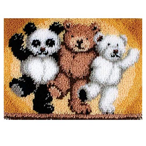 HuaHong Knüpfteppich Zum Selber Knüpfen, Teppich Knüpfen Kreuzstich Set für Kinder Erwachsene, Knüpfkissen Knüpfpackung, 52 x 38 cm (Color : Panda bear) von HuaHong