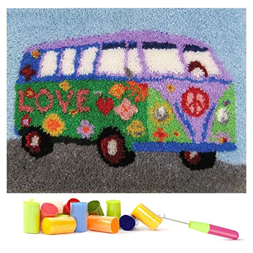 HuaHong Knüpfteppich Zum Selber Knüpfen, Teppich Knüpfen Kreuzstich Set für Kinder Erwachsene oder Anfänger, 52 x 38 cm (Color : Love car) von HuaHong