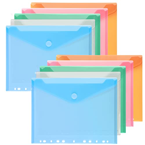 10 Stück Dokumententasche A4, Dokumentenmappe Wasserdicht Sammelmappen Klarsichthüllen mit Klettverschluss für Dokument Organisieren (5 Farbe) von HuaJiao