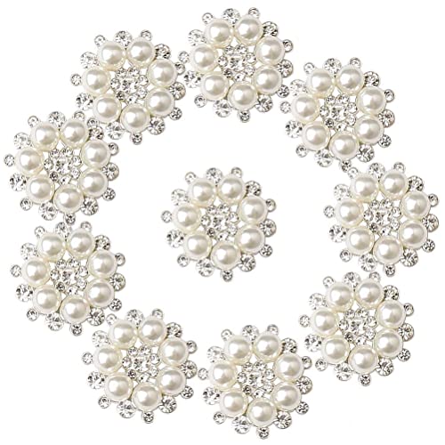 10 Stück Perlen Blume Knöpfe,28mm Perlen KnöpfeStrass Blumen Flatback Strasssteine Craft Pearl Flower Buttons für Kleidung Schuhe Taschen von HuaJiao