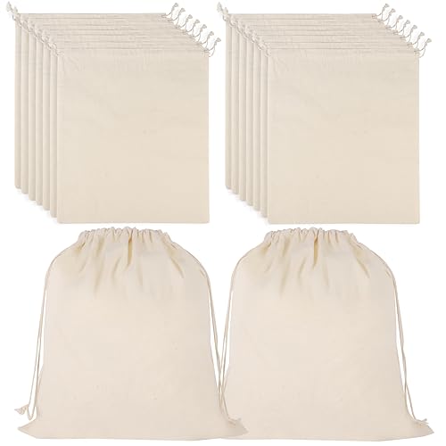 16 Stück Baumwolltasche, 25x30cm Stoffbeutel zum Bemalen Stoffsäckchen mit Zugband Stoffbeutel Klein Unbedruckt DIY Baumwollbeutel für Hochzeit Kindergeburtstag von HuaJiao