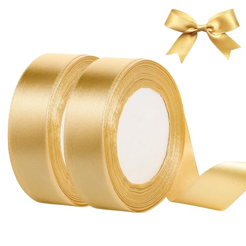 Satinband Gold, 44mx25mm Breit Schleifenband Geschenkband Dekoband Stoffband für Hochzeit Abschlussfeier Karneval Geschenke Geburtstag Deko von HuaJiao